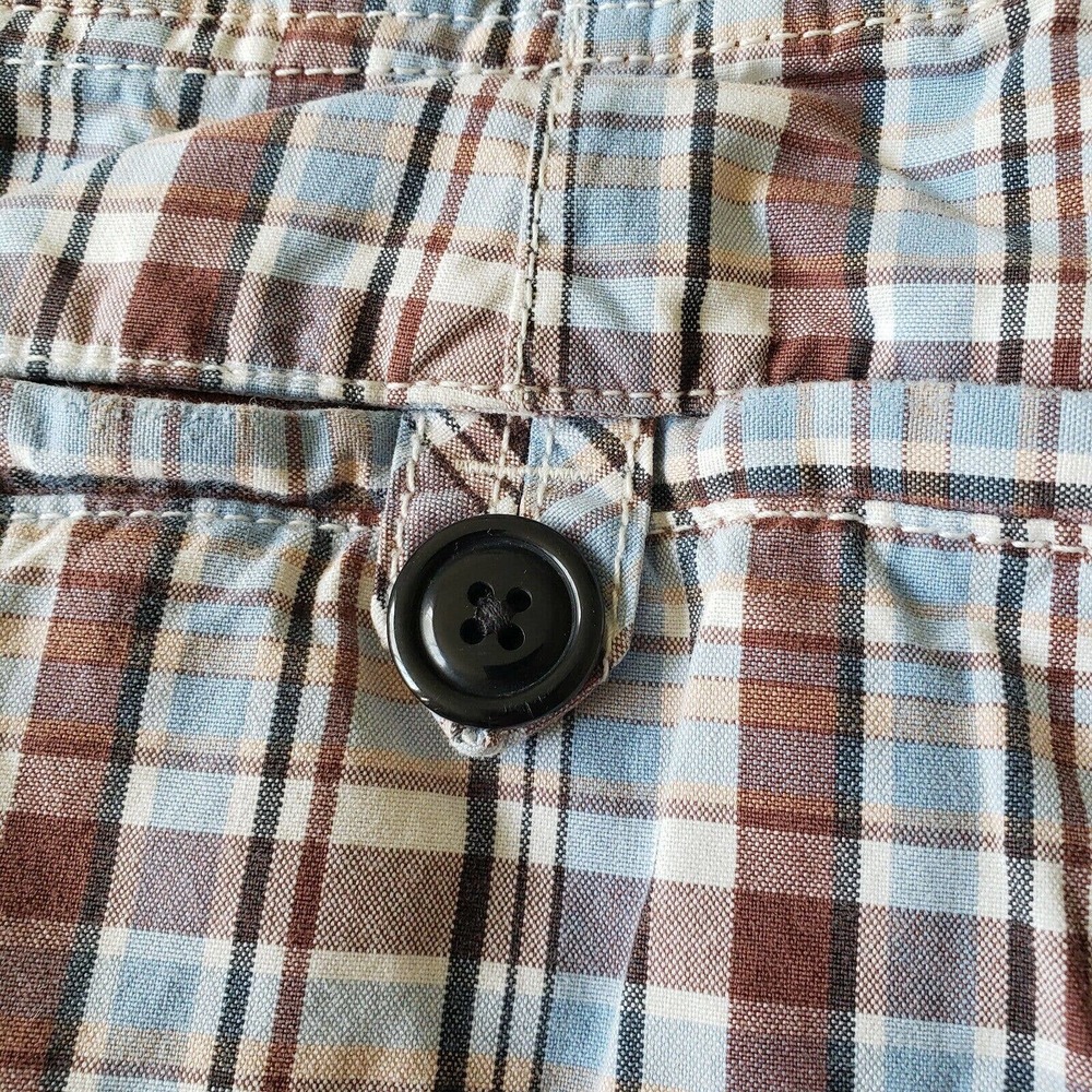 American Eagle Outfitters Mens Bermuda Shorts Size 32 Cotton Plaid Blue Brown - Picture 7 of 7